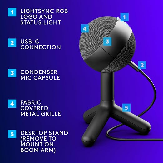 Logitech G Yeti Orb Condenser RGB Gaming Microphone 5
