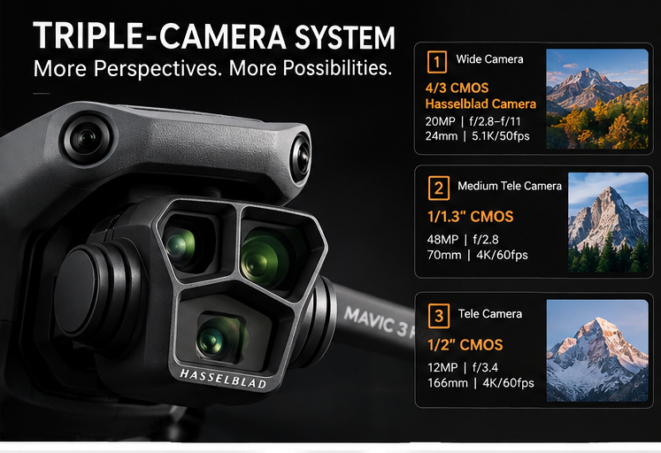 DJI Mavic 3 Pro Fly More Combo With DJI RC – Triple-Camera Hasselblad 5.1K Drone 3