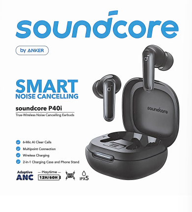 Soundcore P40i True Wireless ANC Bluetooth Earbuds with Phone Stand 4