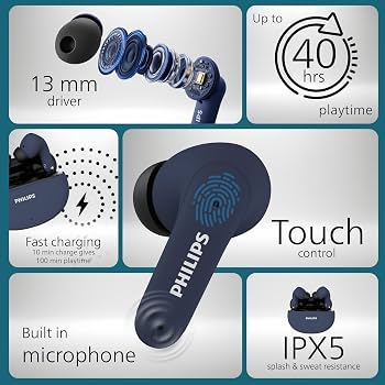 Philips True Wireless Bluetooth Earbuds with Charging Case  6