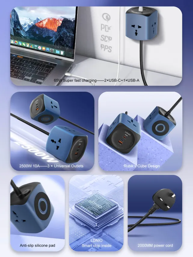LDNIO SC3319 65W Power Socket Cube – 6-in-1 2