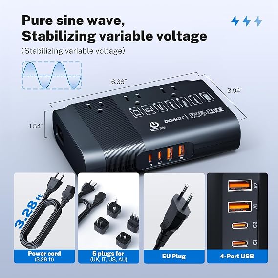 DOACE 500W Travel Adapter Converter 4