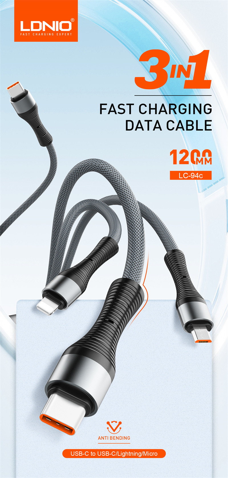 LDNIO 3 In 1 Fast Charging Data Cable LC94C 3