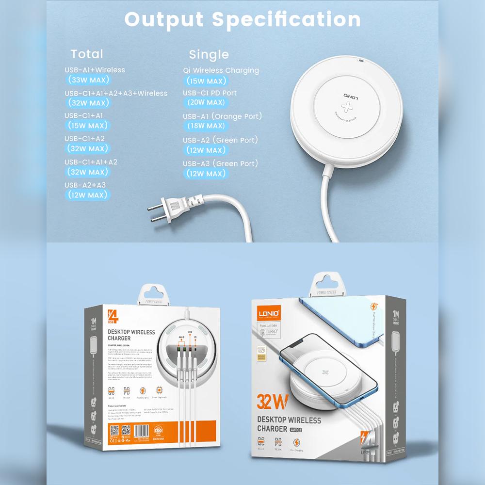 LDNIO AW003 32W Desktop Wireless Charger – 5-in-1 Charging Station 2