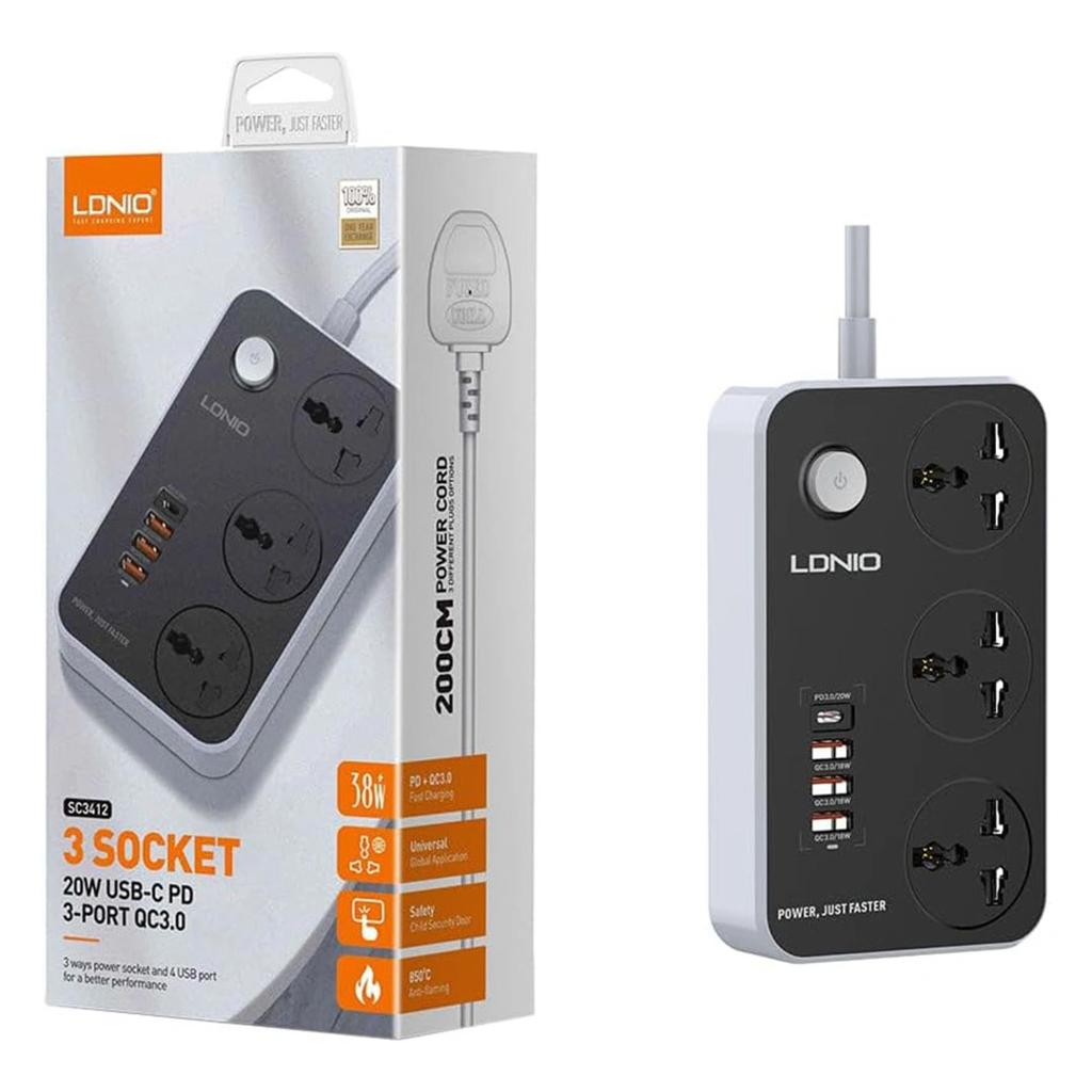 LDNIO 20W USB-C PD, 3 PORTS POWER SOCKET 4