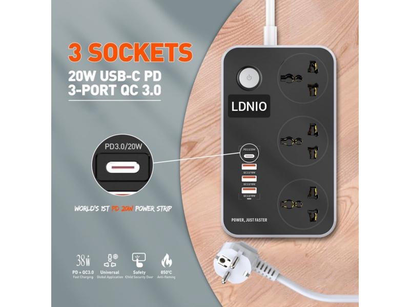LDNIO 20W USB-C PD, 3 PORTS POWER SOCKET 3