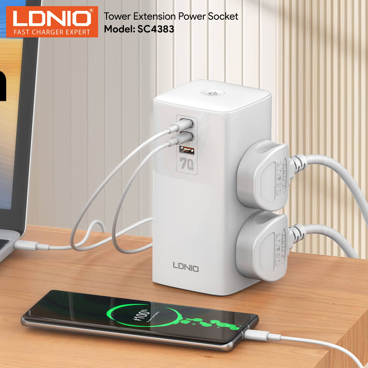 LDNIO TOWER EXTENSION SOCKET 70W 4