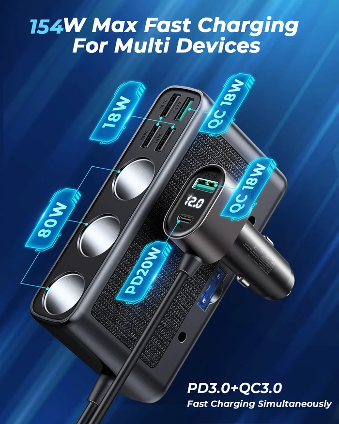 Joyroom 154W Multi-Port Car Cigarette Lighter 1M 2