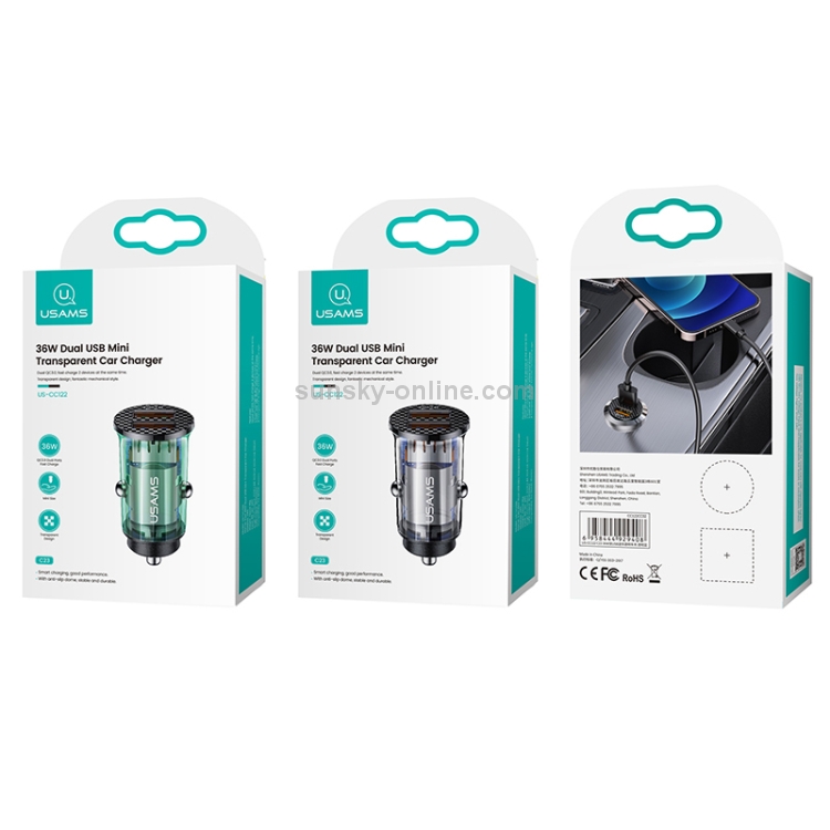 USAMS Transparent Dual USB-A+A Mini Car Charger 2