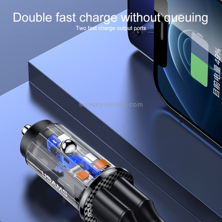 USAMS Transparent Dual USB-A+A Mini Car Charger 4