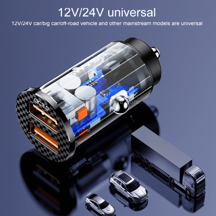 USAMS Transparent Dual USB-A+A Mini Car Charger 6